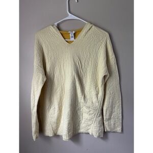 J.Jill Reversible Hoodie V-Neck Yellow Textured Pullover Sweater XS Gorpcore